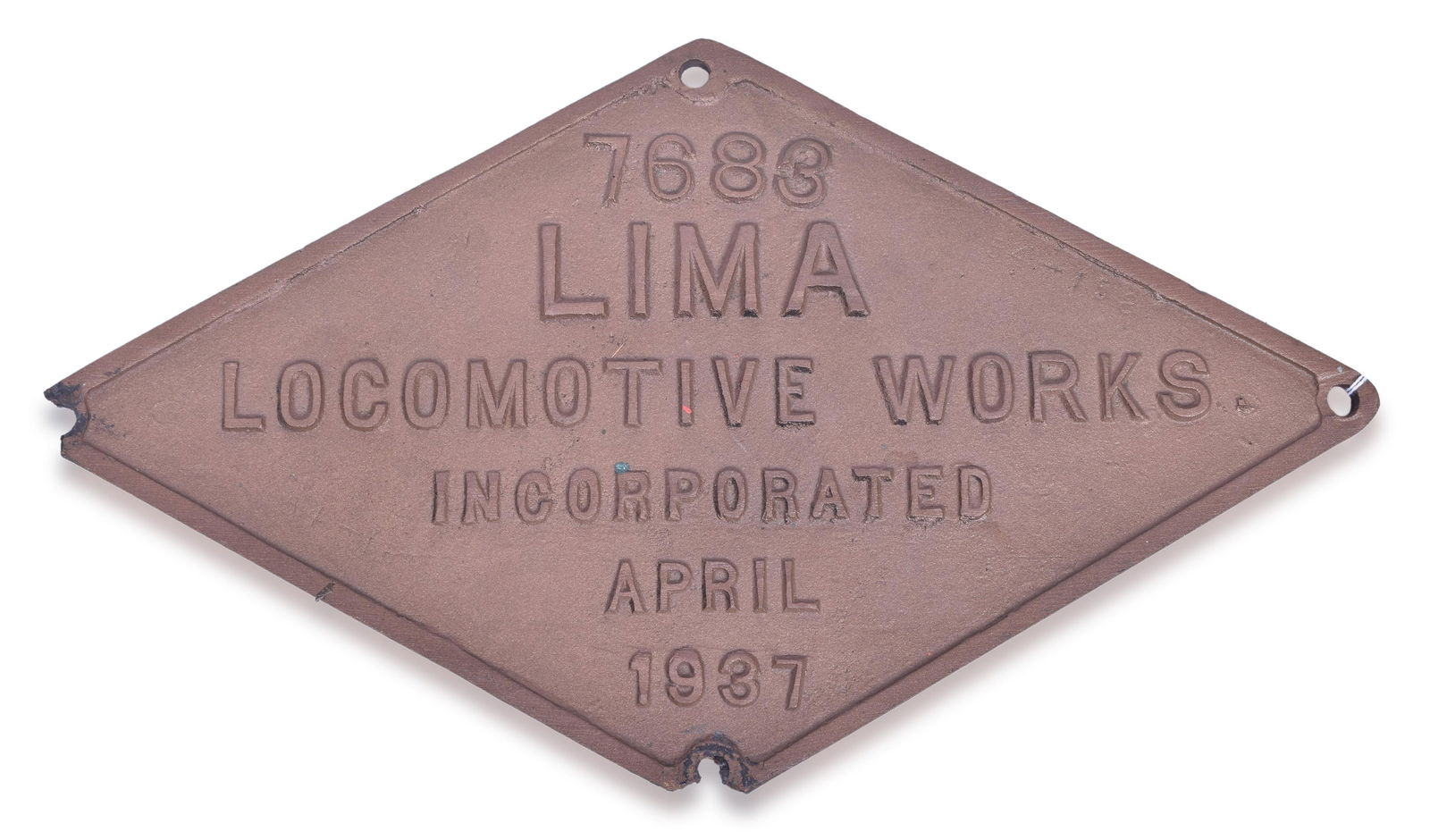 Lima Locomotive Works Builders Plate - New York Central Railroad steam locomotive 0-8-0 #8012 (1 of 2)