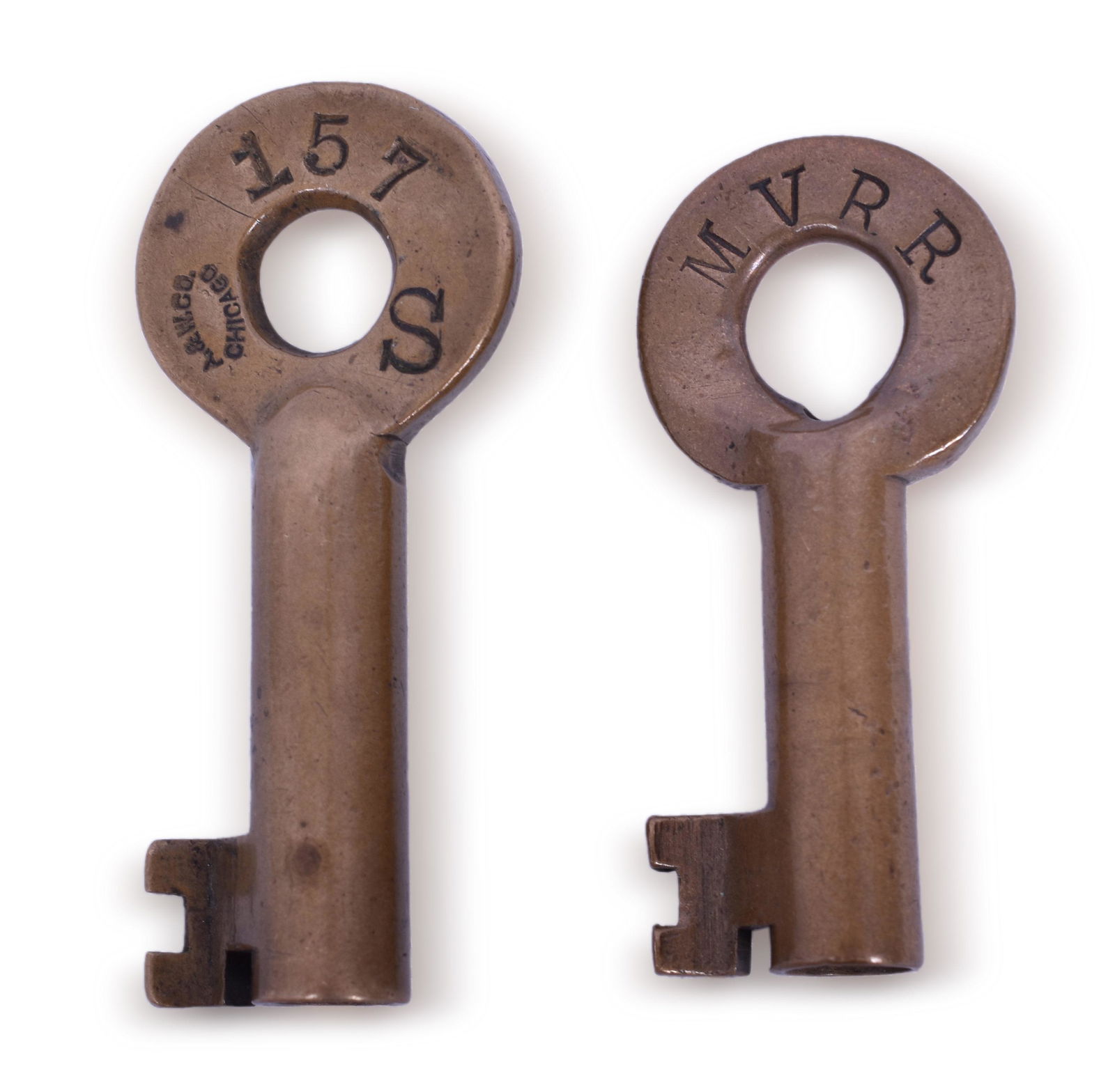 Pair of Midland Valley Railroad Brass Keys - A&W (1 of 2)