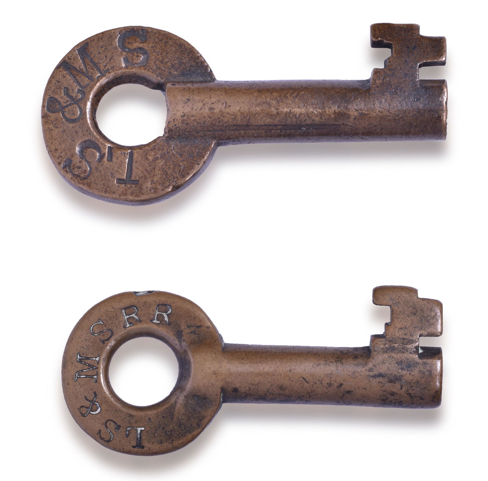 Pair of Lake Shore & Michigan Southern Railroad Serif Font Switch Keys (1 of 3)