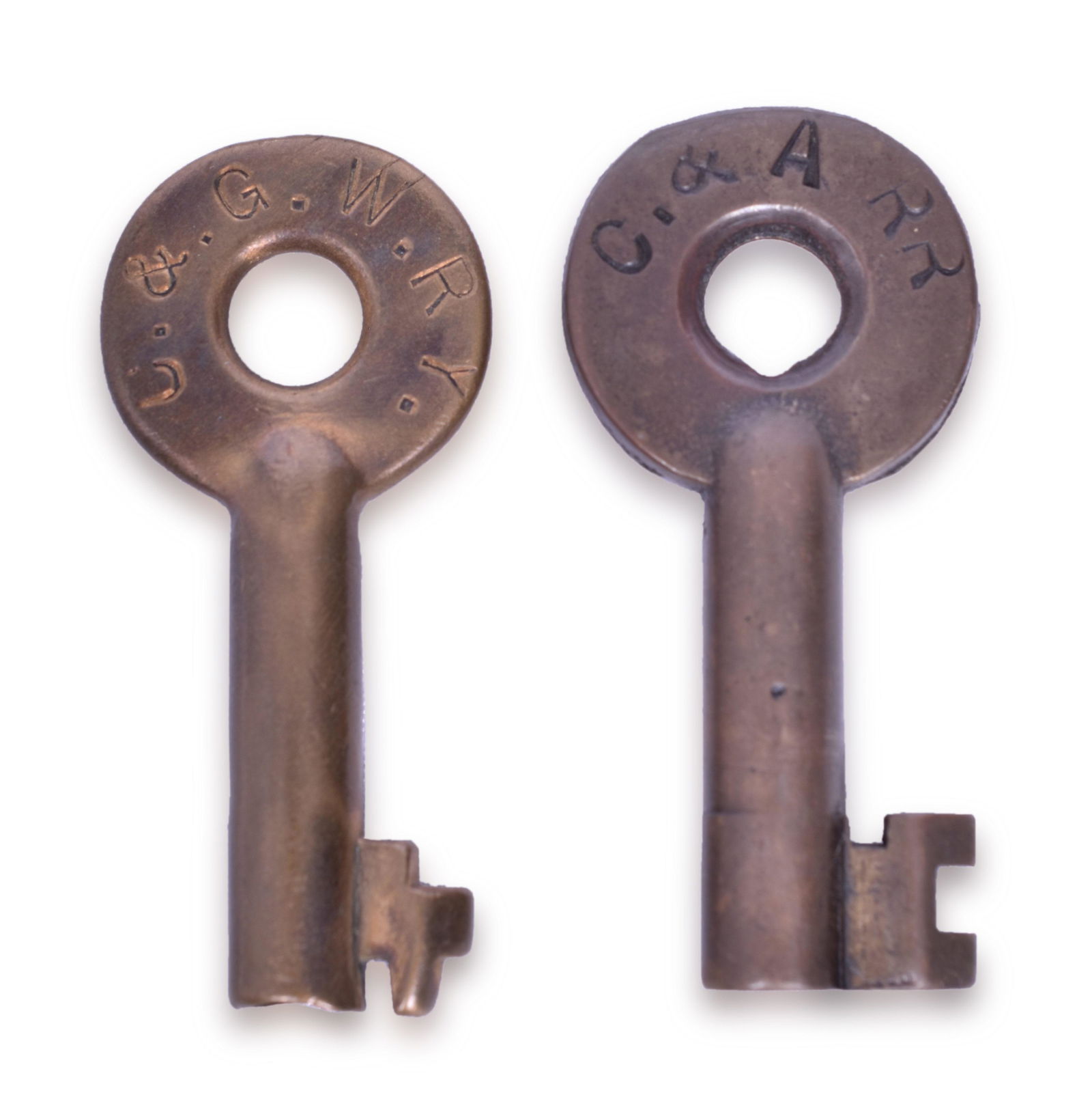 Chicago and Alton and Chicago and Great Western Brass A&W Railroad Switch Keys (1 of 3)