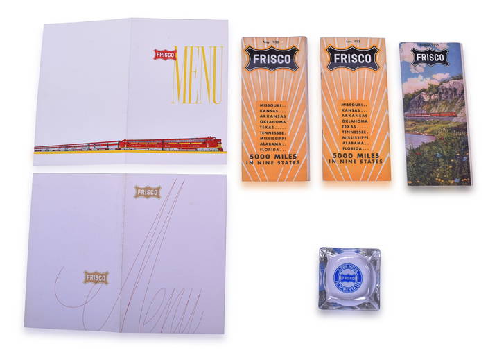 Frisco Railroad Glass Ash Tray, Menu, & Timetables