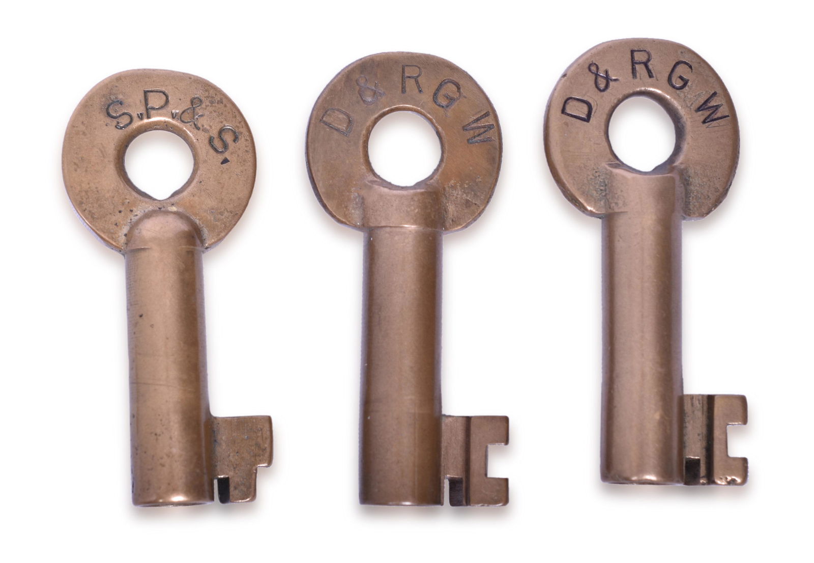 Denver and Rio Grande Western and Spokane Portland and Seattle Brass Adlake Railroad Keys (1 of 3)
