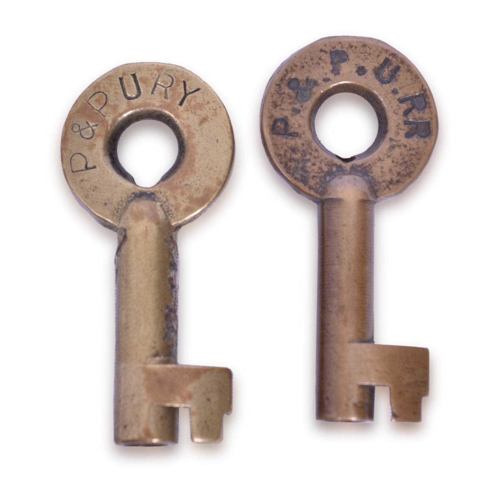 Pair of Peoria and Pekin Union Railroad Brass Switch Keys (1 of 3)