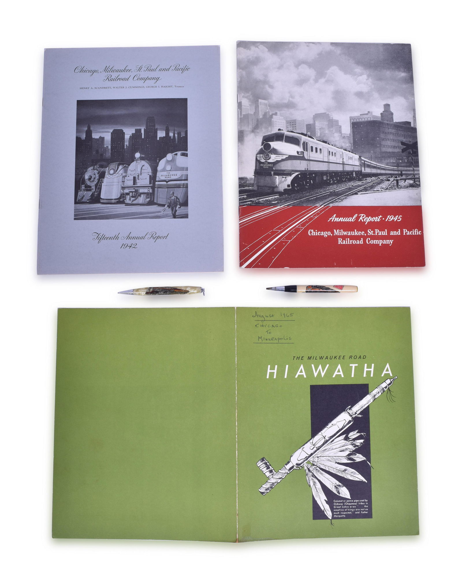 The Milwaukee Road Railroad Company Annual Reports, Menu and Mechanical Pencils. (1 of 2)