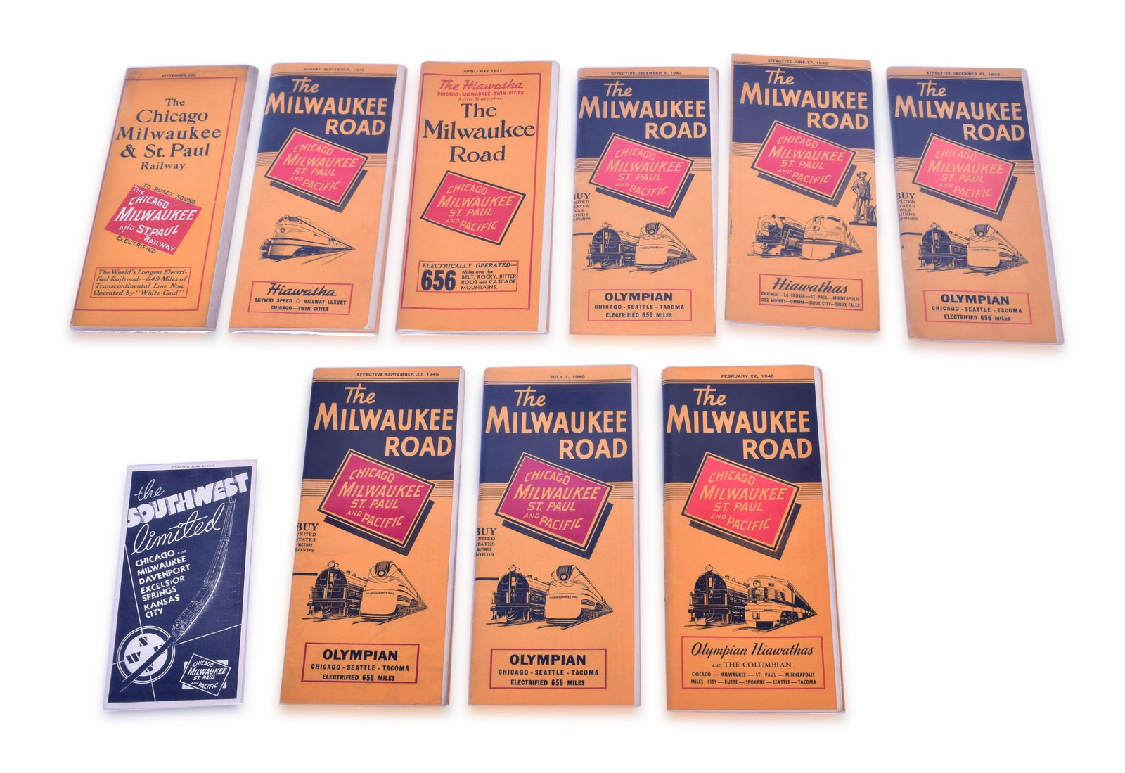 Ten Milwaukee Road Railroad Timetables - 1926 to 1948 (1 of 4)