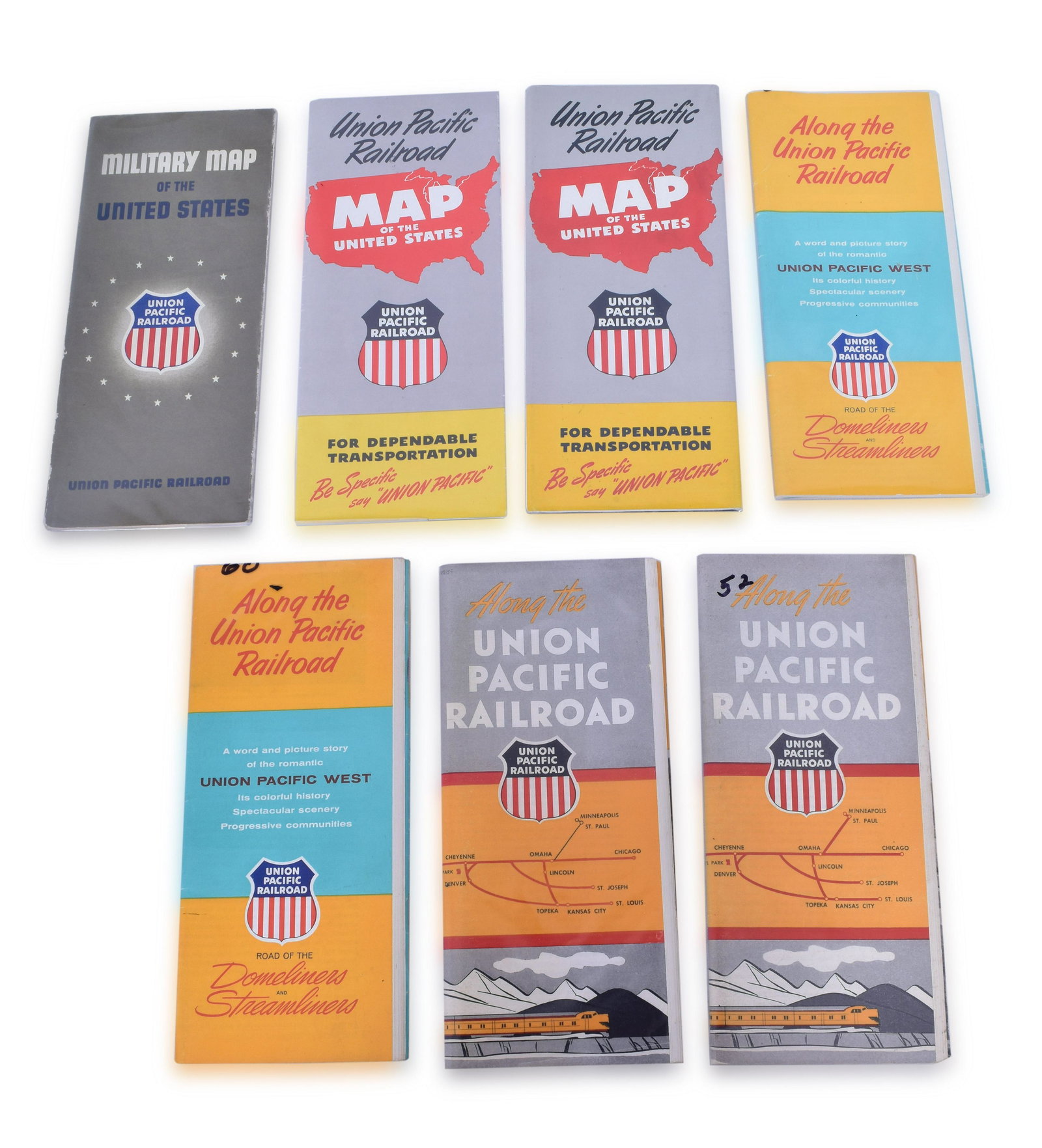 Union Pacific Railroad Brochures & Maps of The United States: Union Pacific Railroad Brochures & Maps of The United States Group of Brochures & Maps. Along the Union Pacific Railroad brochures in plastic protective covers and showing minimal use with dates of 19