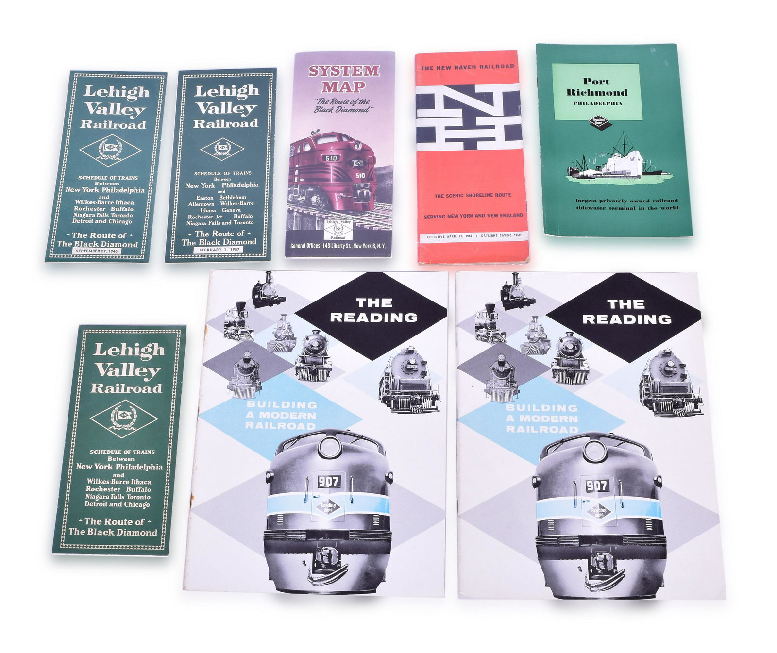 Lehigh Valley Railroad, New Haven Railroad & The Reading Lines Railroad Timetables, Brochure and (1 of 2)