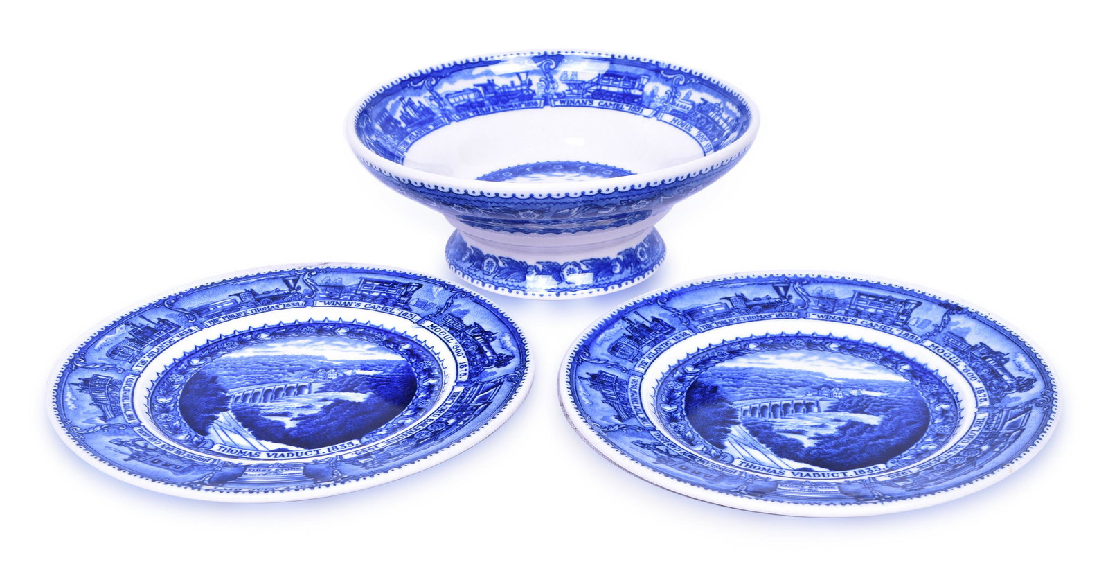 Scammell's Lamberton Baltimore & Ohio Railroad Pedestal Bowl & Small Plates (1 of 3)