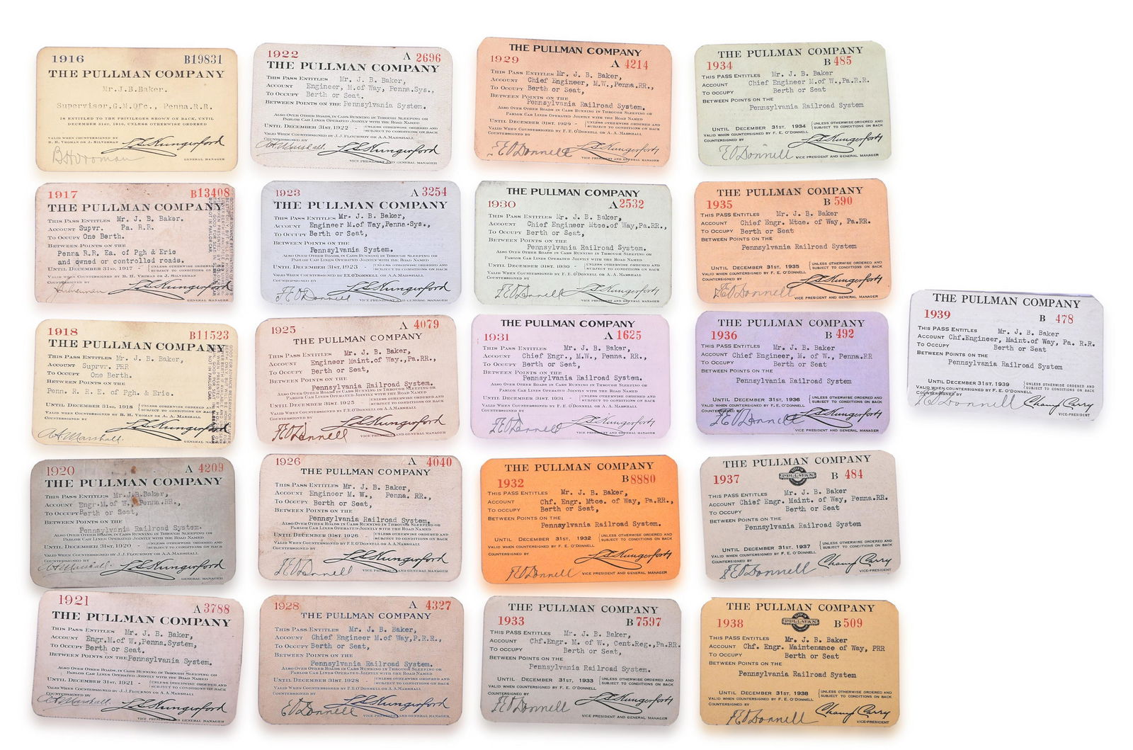 Twenty One Pullman Company Railroad Passes 1916-1939 (1 of 2)