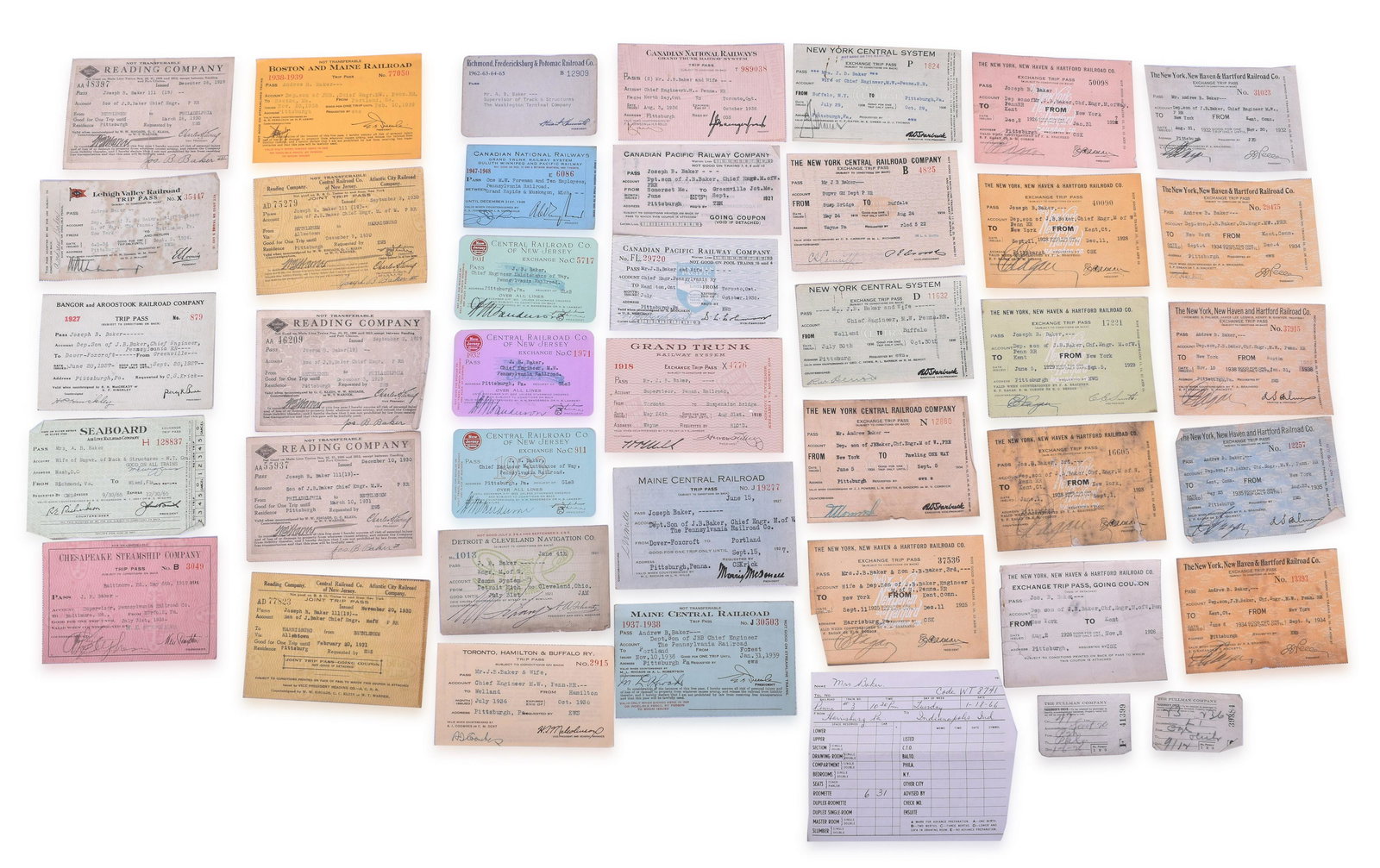 37 Railroad Trip and Exchange Passes Reading, Lehigh Valley, Bangor and Aroostook, Seaboard, (1 of 2)