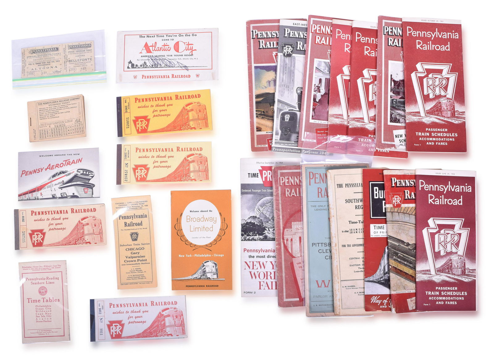 Pennsylvania Railroad Timetable and Ticket Group - 1901 Timetable, 1912 Excursion Ticket, and More (1 of 2)