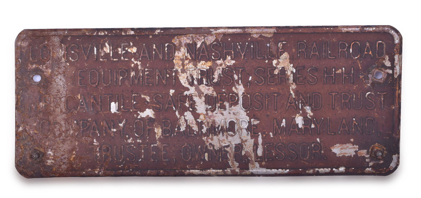 Louisville and Nashville Railroad Stamped Steel Trust Plate (1 of 3)