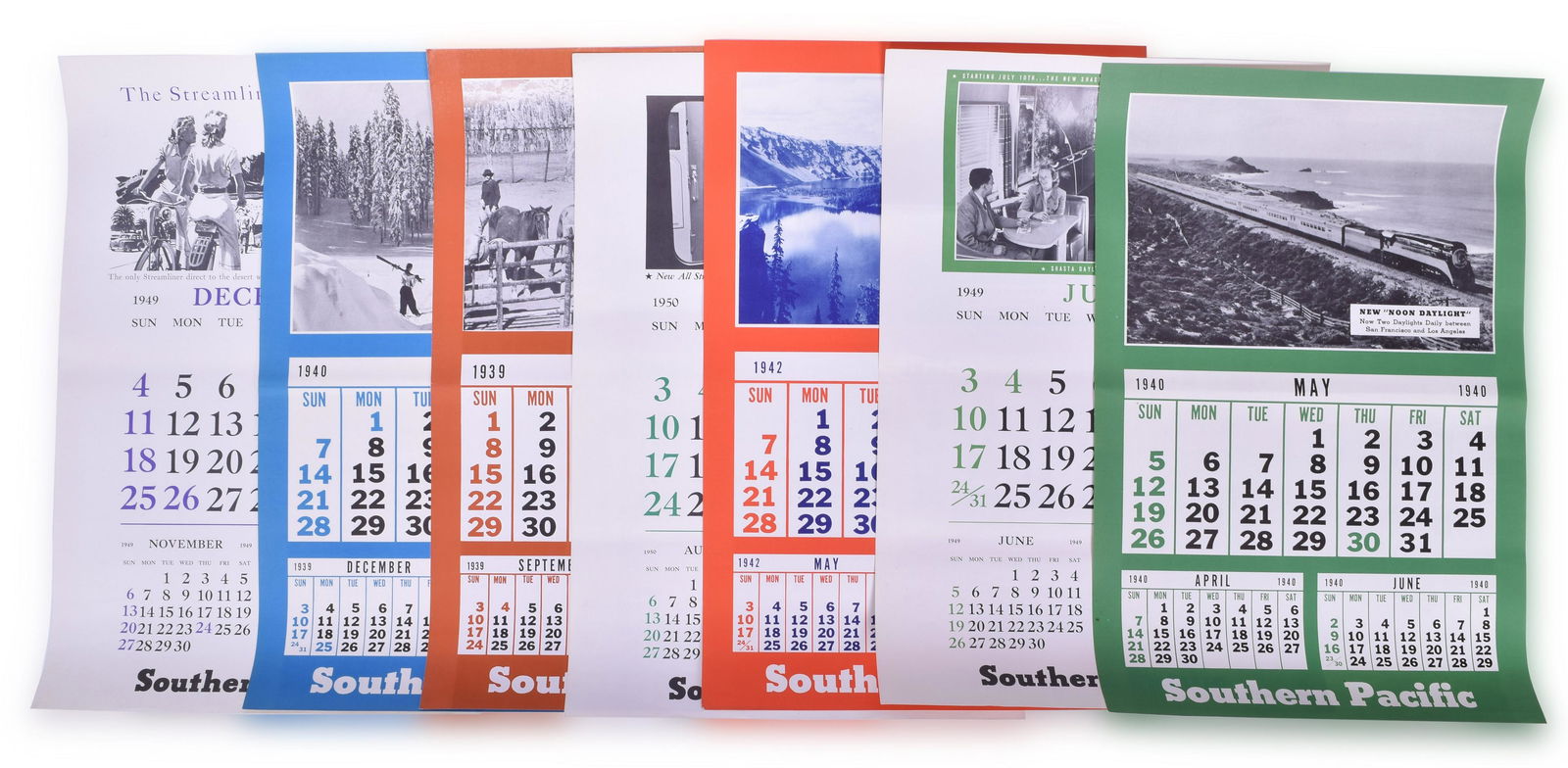 Seven Southern Pacific Railroad Calendar Travel Posters / Calendars 1939-1950 & Photos (1 of 3)