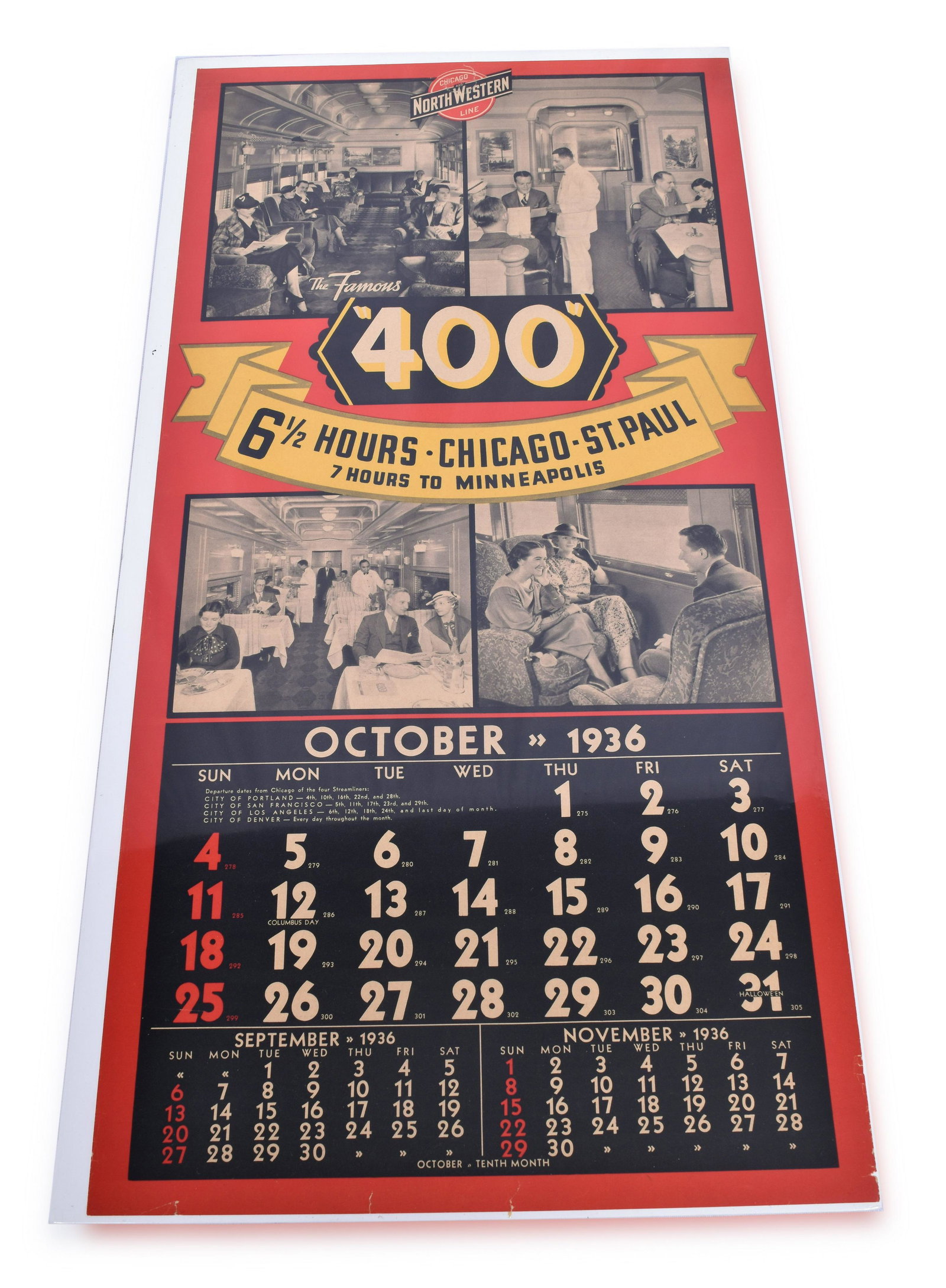 Chicago and North Western Railroad October 1936 "Famous 400" Travel Poster / Calendar (1 of 3)