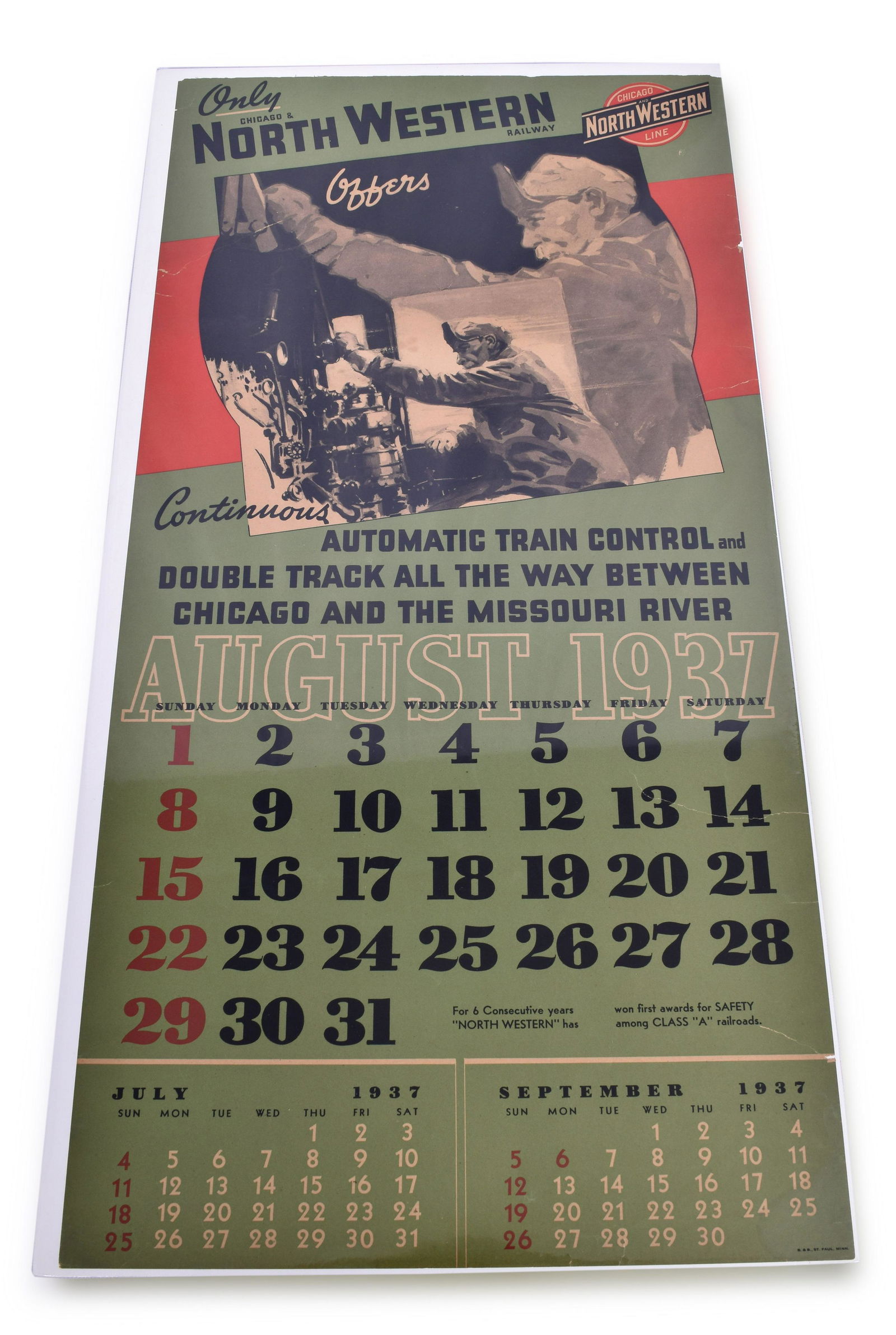 Chicago and North Western Railroad August 1937 Travel Poster / Calendar (1 of 4)
