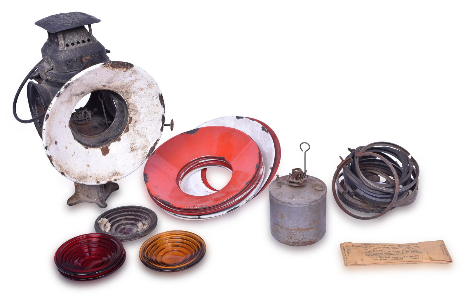 Adlake Railroad Pennsylvania Railroad Switch Lamp Part Lot- Body, Lenses, Wicks, Day Targets, and (1 of 3)