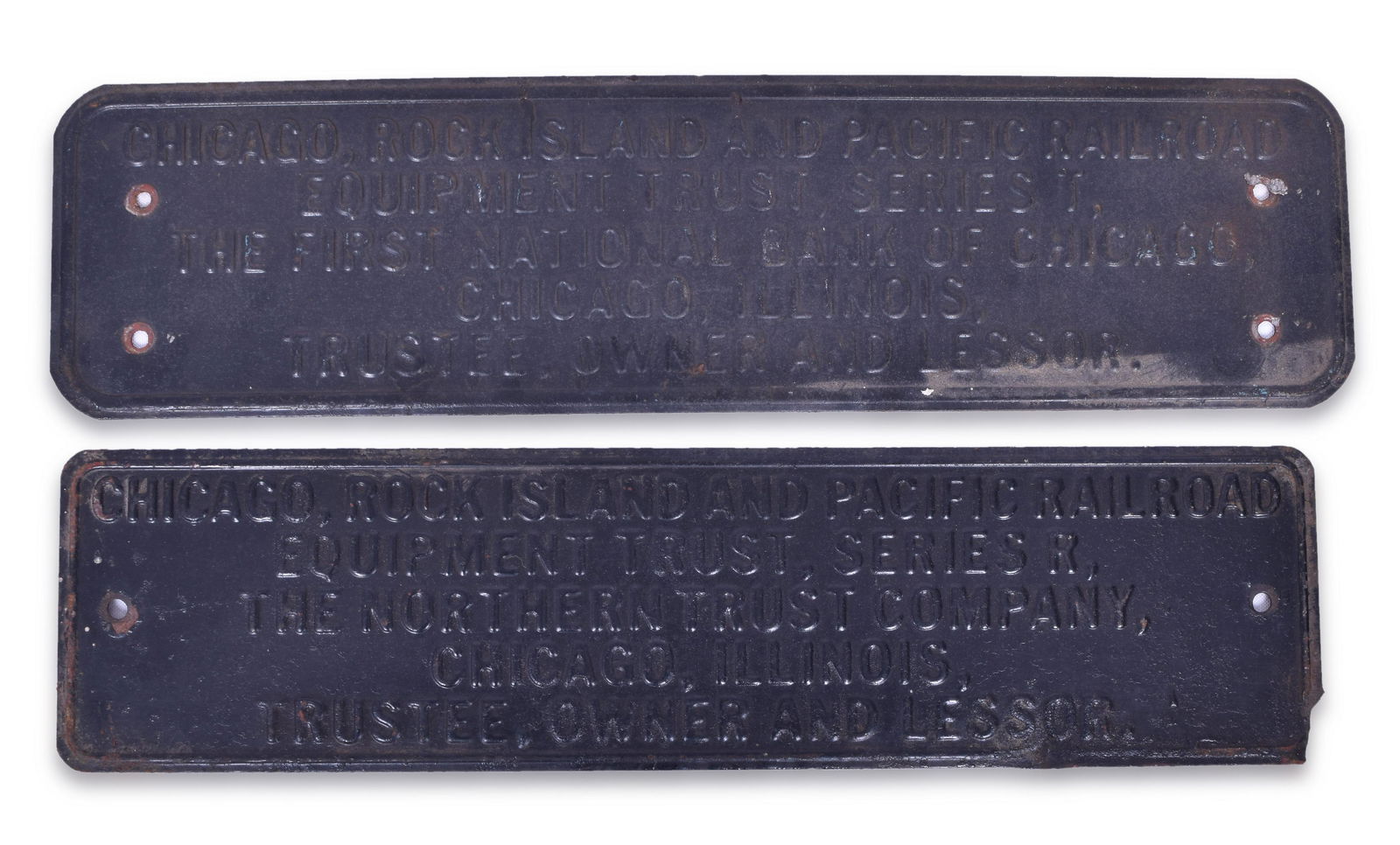 Pair of Rock Island Railroad Stamped Steel Equipment Trust Plates (1 of 2)