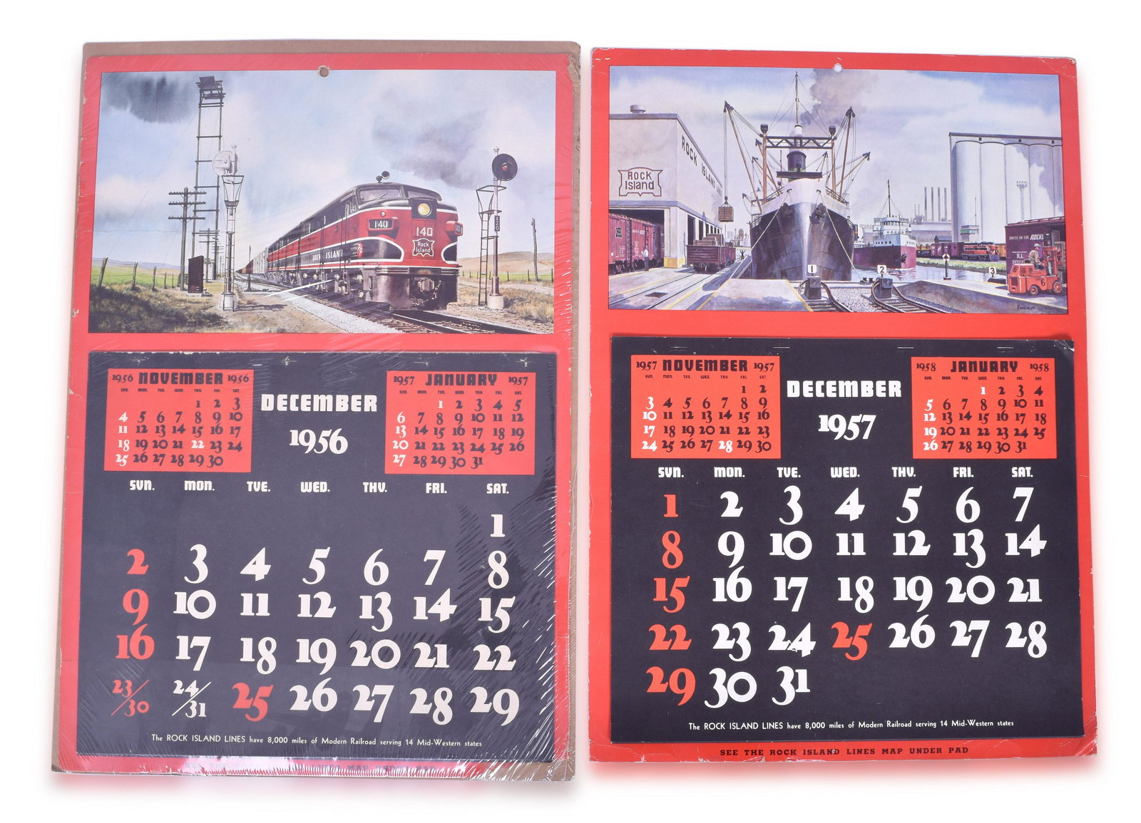 1957 and 1958 Unused Rock Island Railroad Wall Calendars (1 of 2)