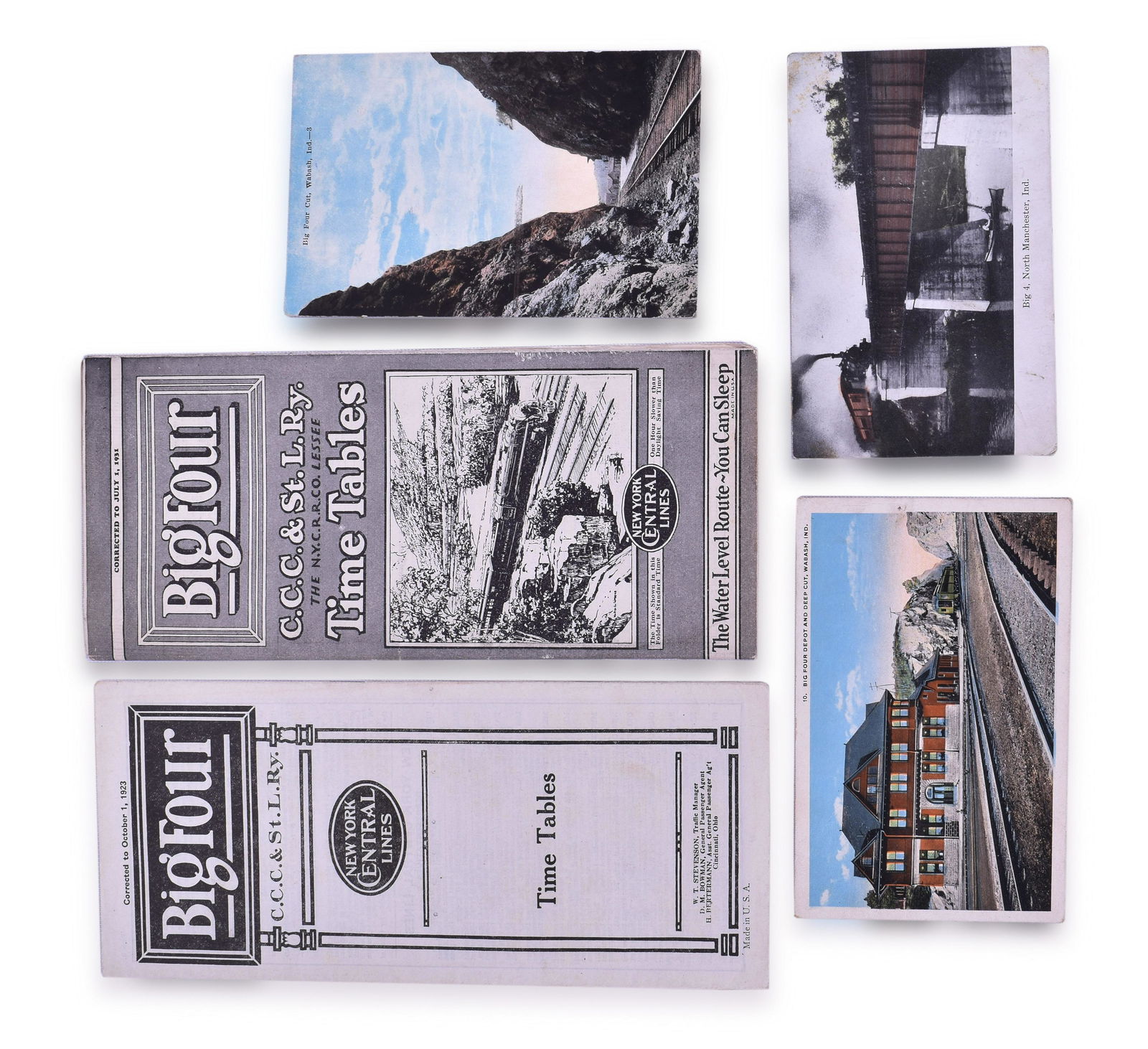 New Your Central Lines C.C.C. & St. L Ry. Railroad Timetables & Indiana Postcards (1 of 2)