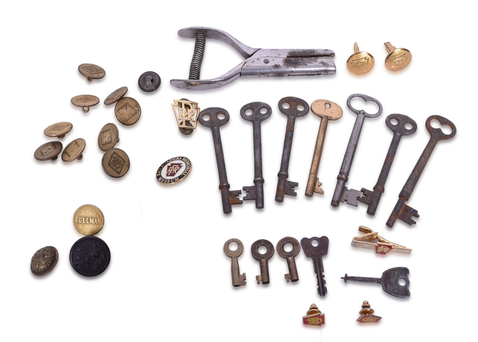 Railroad Buttons, Ticket Punch and Keys - Pennsylvania, Pullman, Unico, etc. (1 of 3)