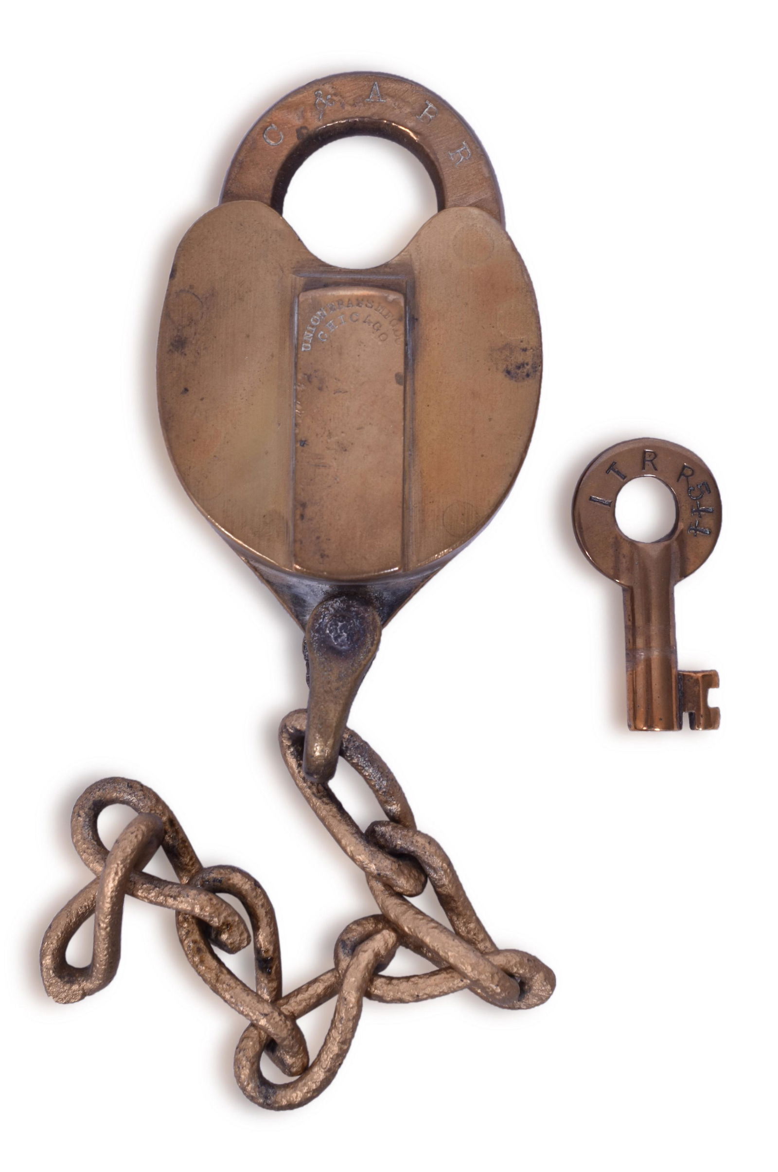 Chicago & Alton Railroad Union Brass Heart Shaped Lock w/ Key (1 of 5)