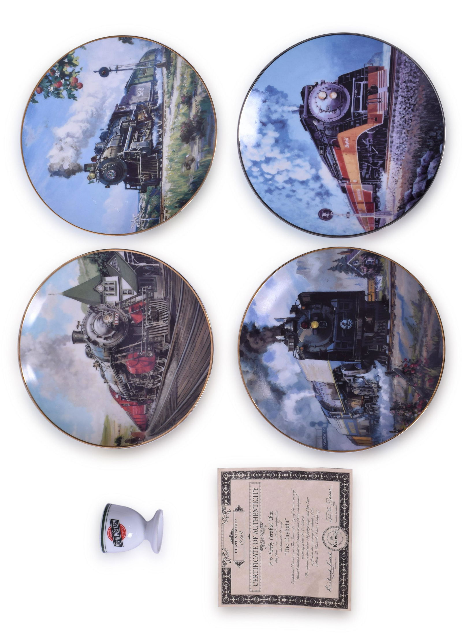 Four Railroad Engine Collector's Plates created from original by R.E. Pierce, David Tulwiler, Jim (1 of 2)