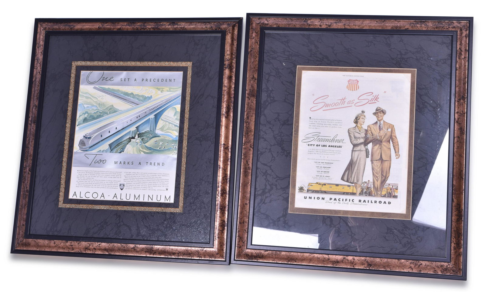 Four Framed Railroad Advertisements - Union Pacific, Milwaukee Road, Great Northern - City of Los (1 of 8)