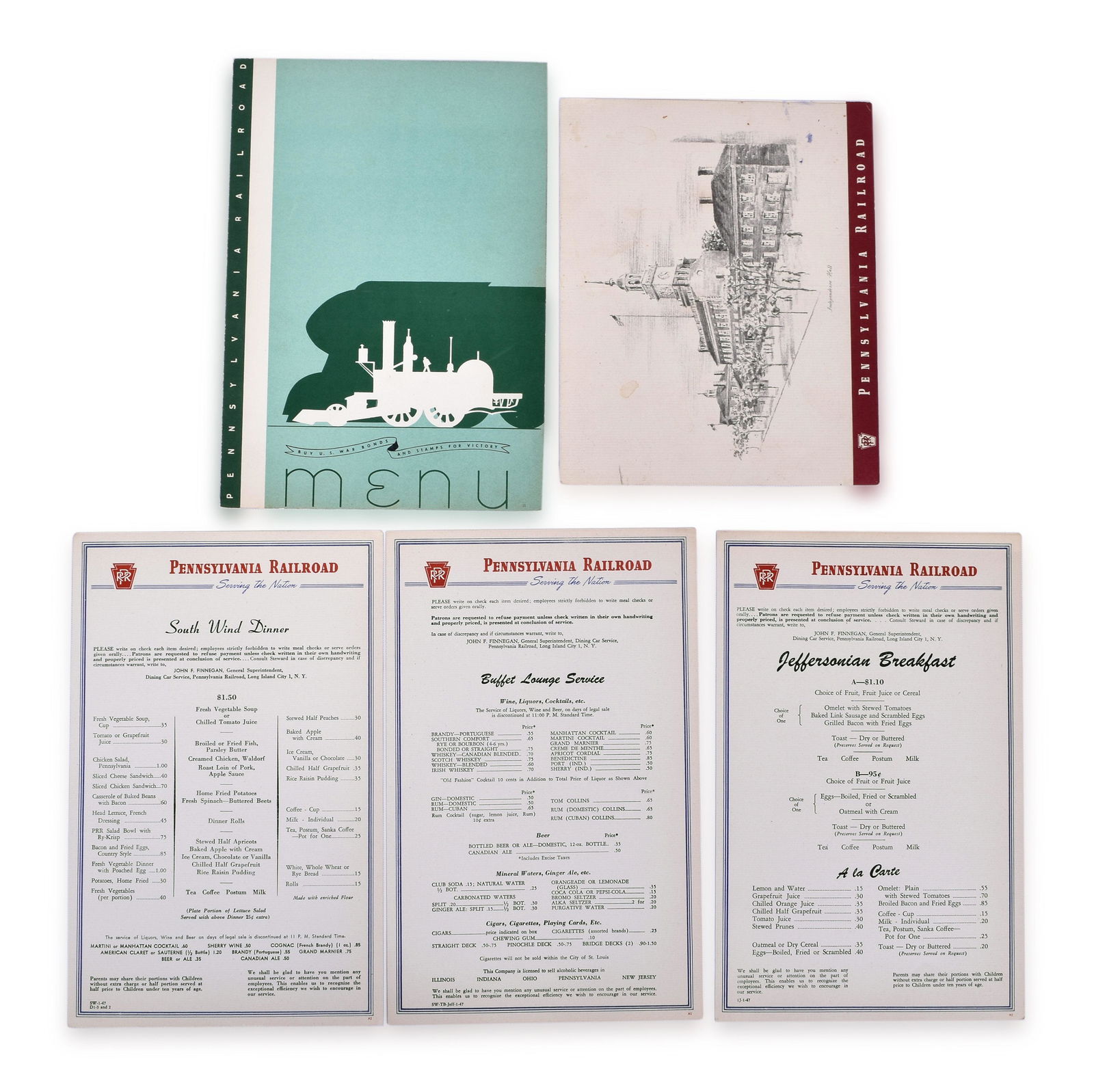 Pennsylvania Railroad 1940's Menus (1 of 2)