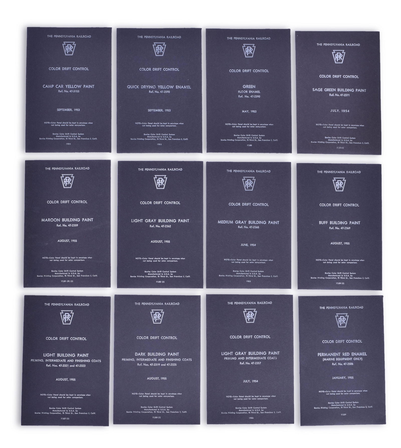 Pennsylvania Railroad Original 1953, 1954 & 1955 Color Drift Control System Cards & Envelopes. (1 of 2)