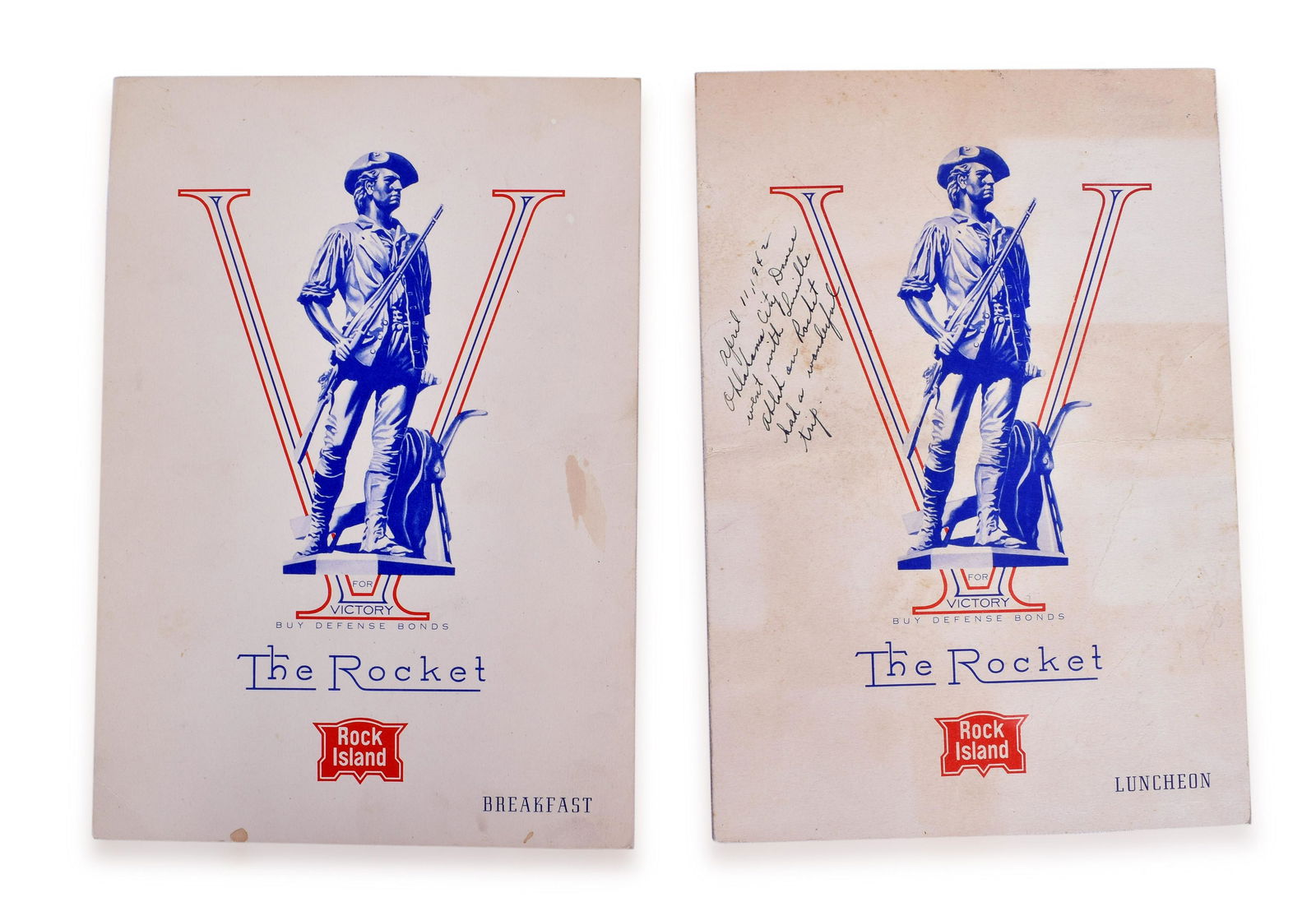 The Chicago, Rock Island and Pacific Railroad 1942 The Rocket Breakfast & Luncheon Menus (1 of 2)