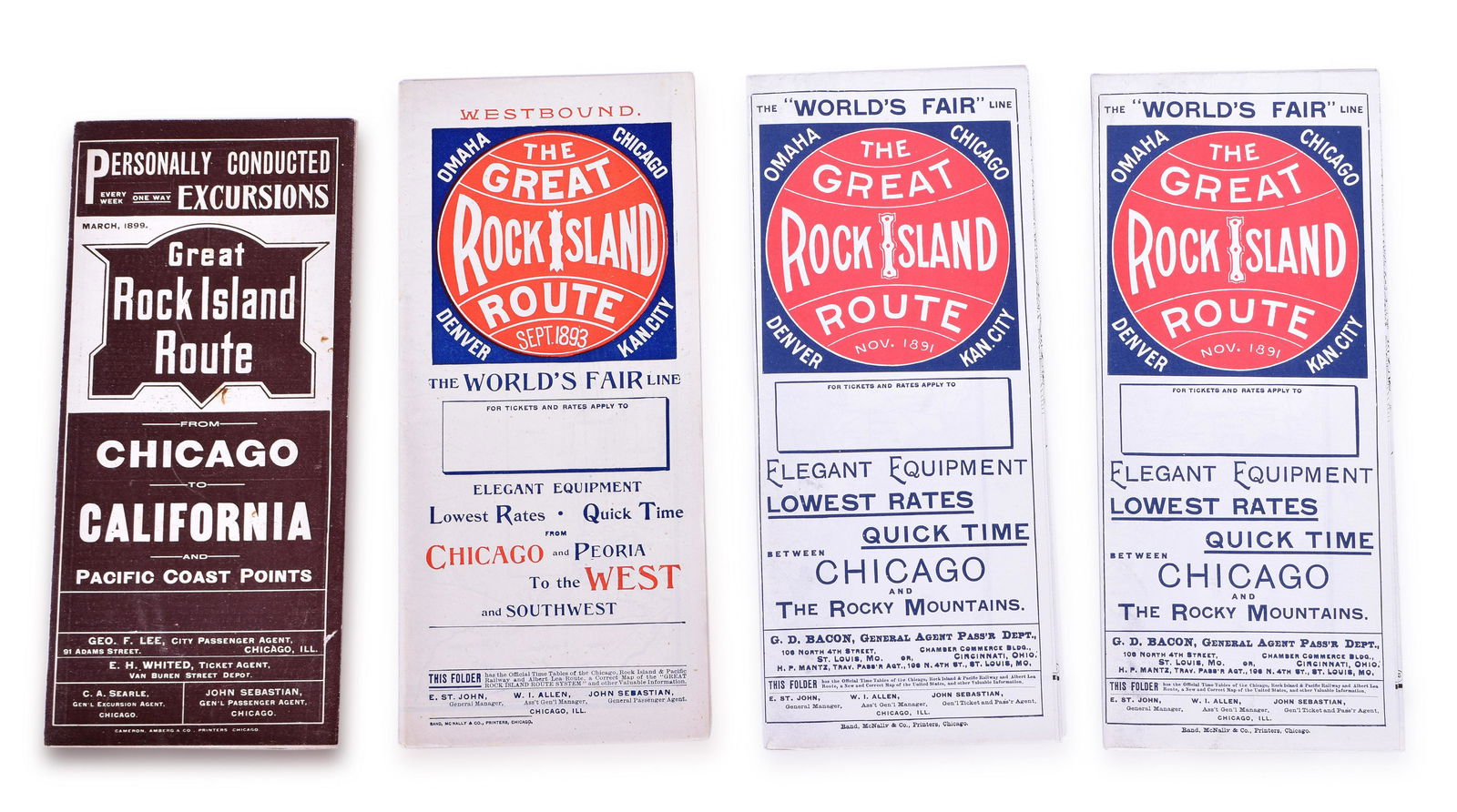 Four Late 1800s Chicago, Rock Island & Pacific Railroad Public Timetables (1 of 3)