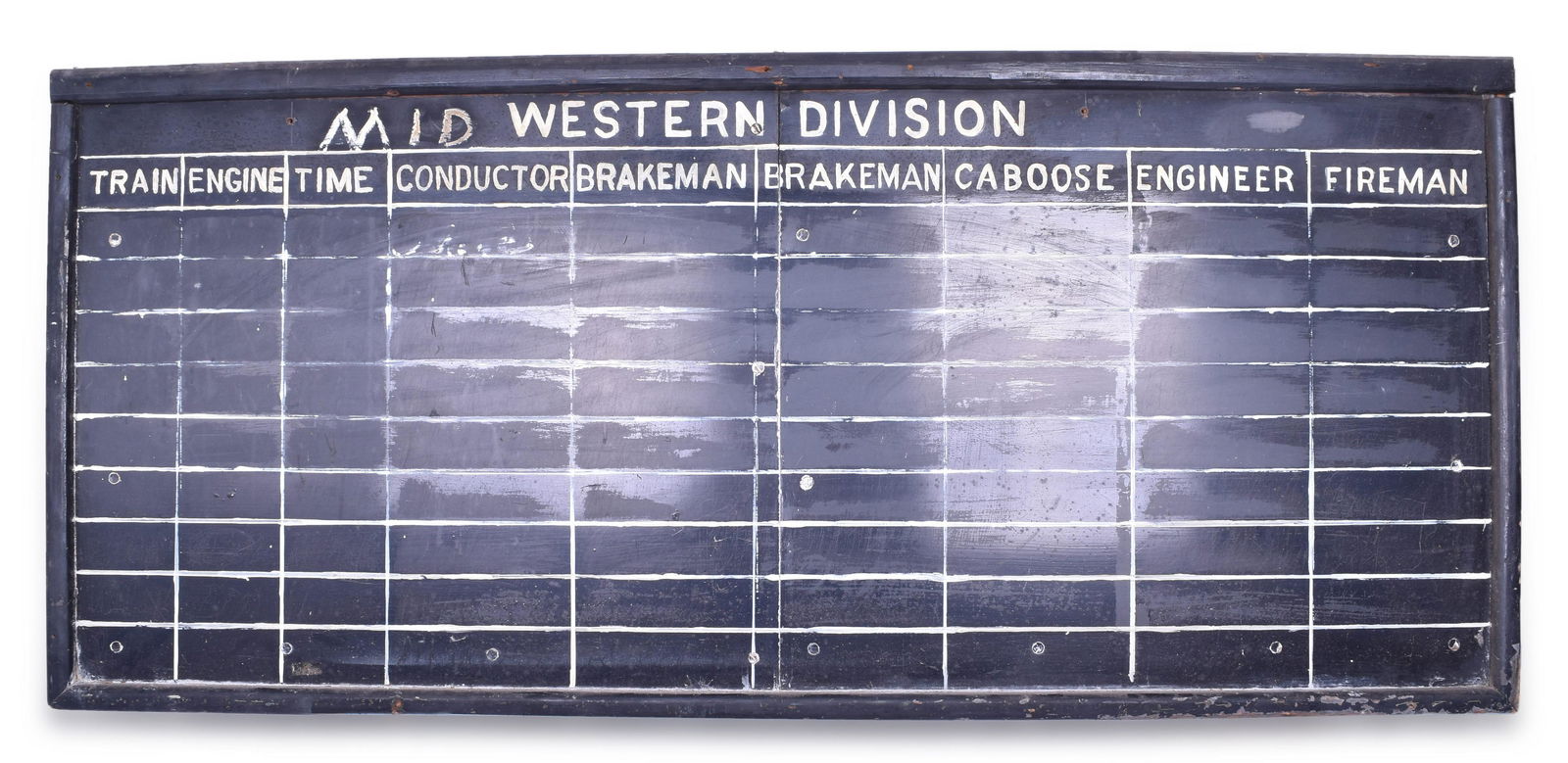 Wooden Railroad Roundhouse Roster Board - Midwestern Division - Likely Kansas City Southern (1 of 3)