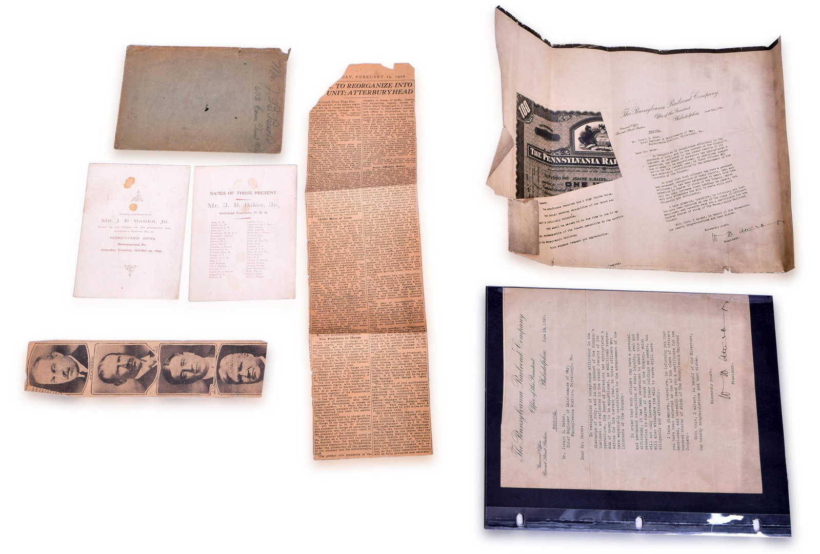 Pennsylvania Railroad President W.W. Atterbury Hand Signed Letter and More: Hand signed letter from Pennsylvania Railroad President W.W. Atterbury dated June 14,1929 to Joseph B. Baker in recognition for his efficiently in his discharge of duty. Also included is a news clippi