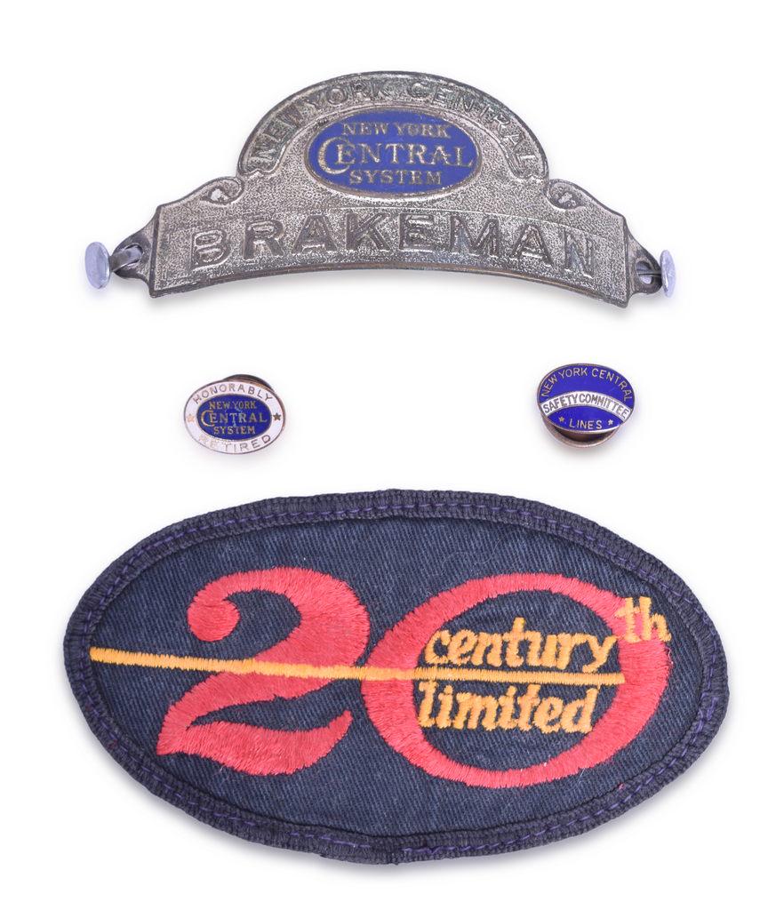 New York Central Railroad - Brakeman Cap Badge, Retiree Pin, Safety Committee Pin, and 20th Century (1 of 2)