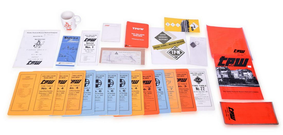 Group of Toldeo, Peoria & Western Railroad Memorabilia - Photos, Employee Timetables, Rule Book, (1 of 2)