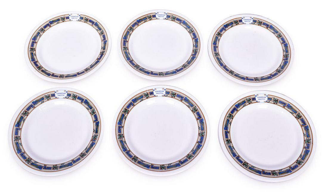 Set of 6 Canadian Pacific Railway Blue Maple Leaf Dessert Plates 8" (1 of 4)