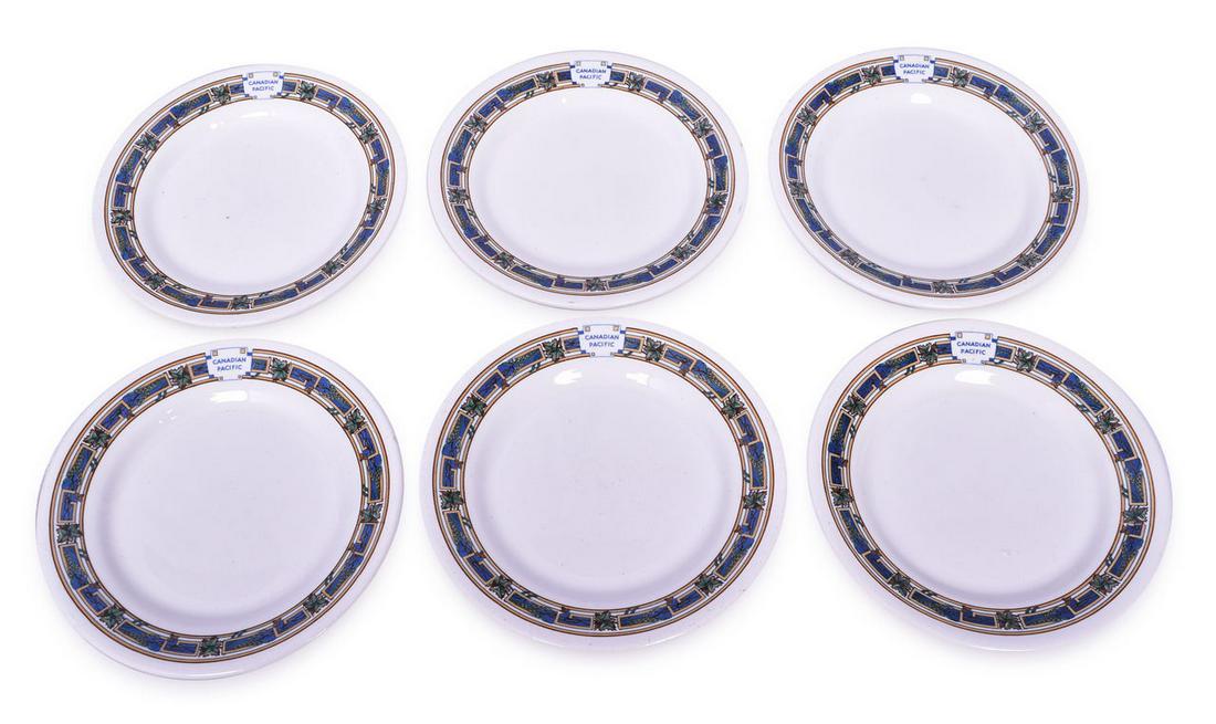 Set of 6 Canadian Pacific Railway Blue Maple Leaf Dessert Plates 8" (1 of 4)