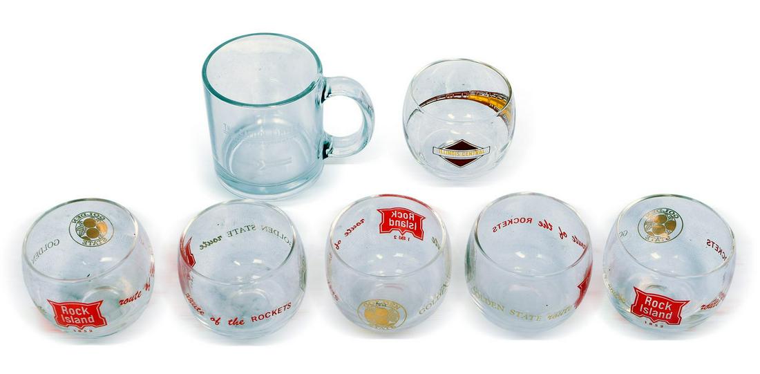 Group of 7 Railroad Glassware - Rock Island Golden State, Illinois Central Roly-poly Cocktail Glass (1 of 3)