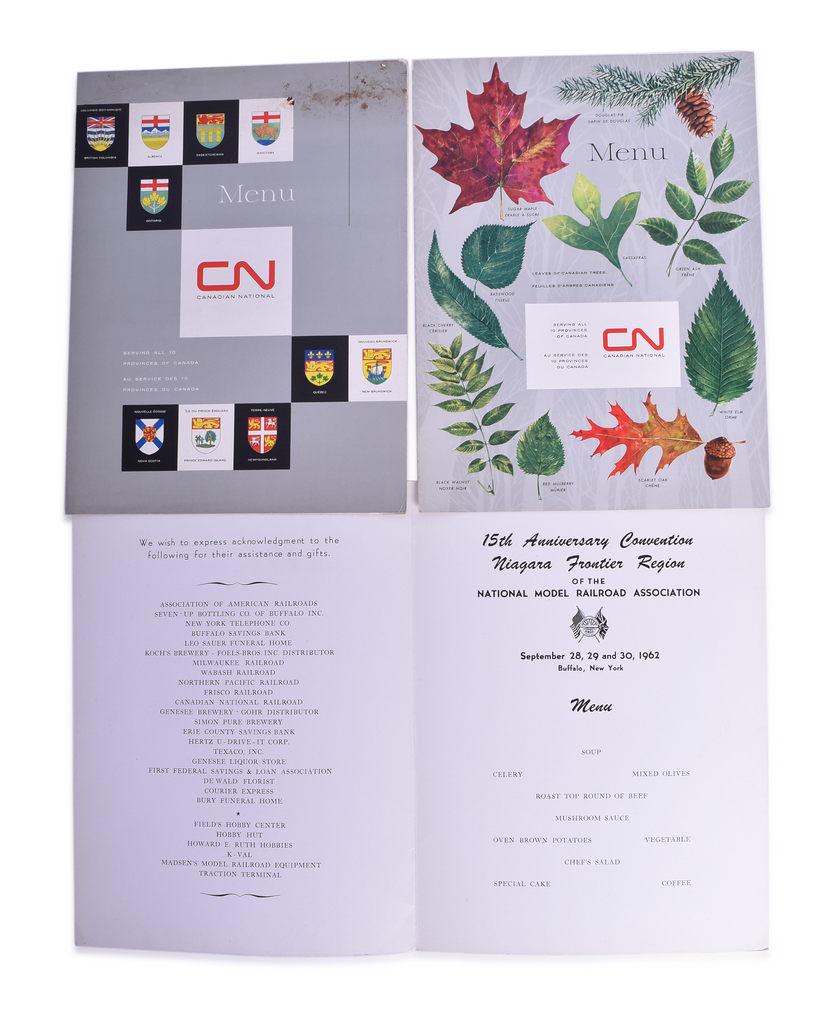 Group of 6 Railroad Dining Car Menus - Burlington Northern 1970 and Canadian National 1962 (1 of 2)