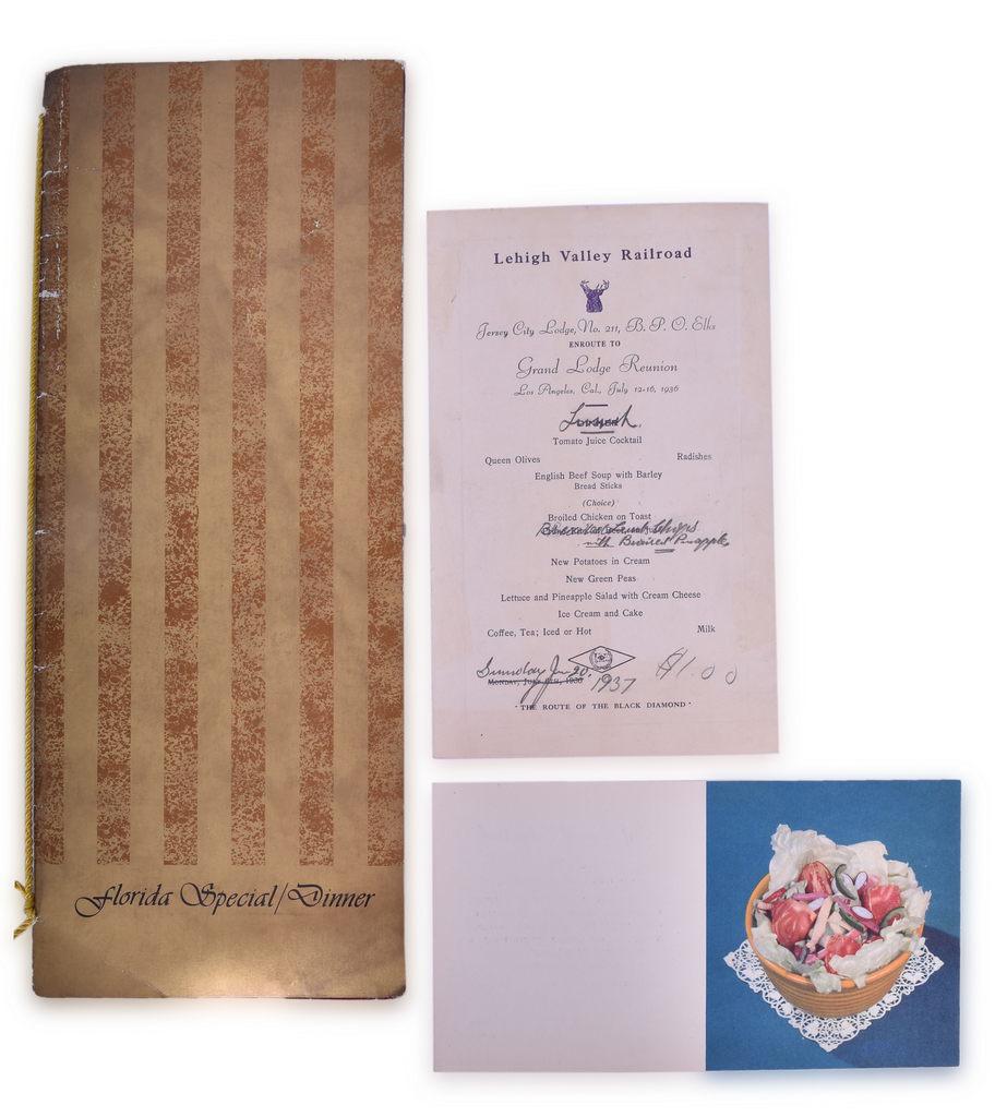 3 Assorted Railroad Dining Car Menus - Seaboard Coast Line, Lehigh Valley, and Chef's Special Salad (1 of 2)