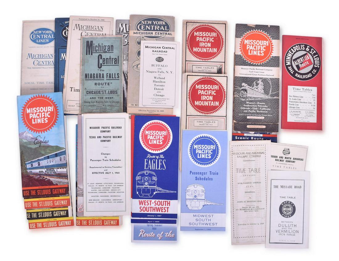 Twenty-Nine Railroad Timetables - 1882 to 1970 - Missouri Pacific Lines, Michigan Central, (1 of 2)