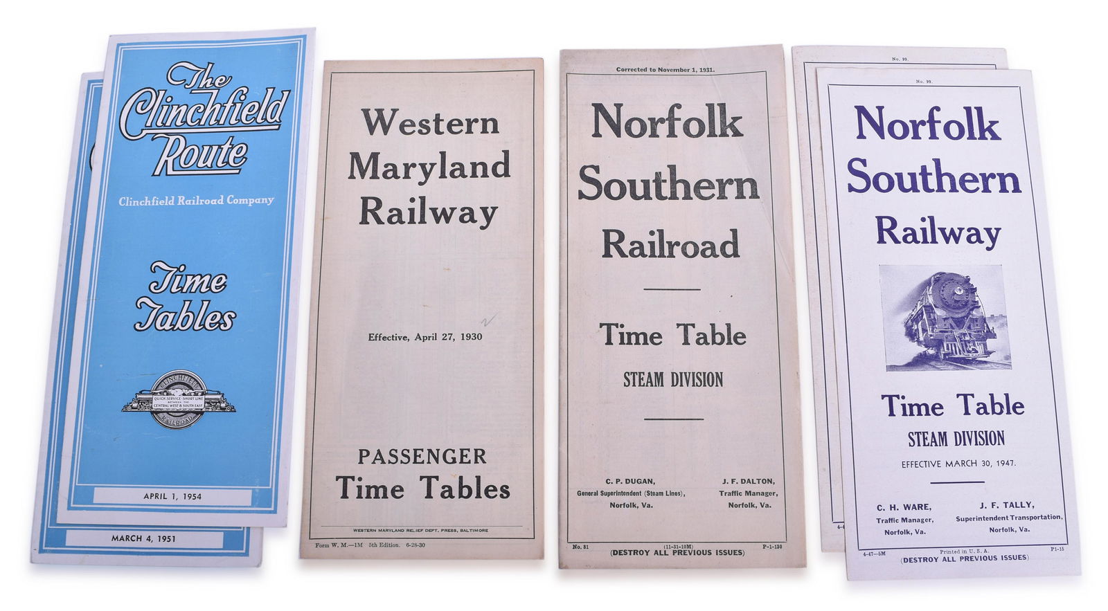Nine North and East Railroad Timetables - 1919 to 1954 - Rutland, New York Central, Bessemer and (1 of 2)