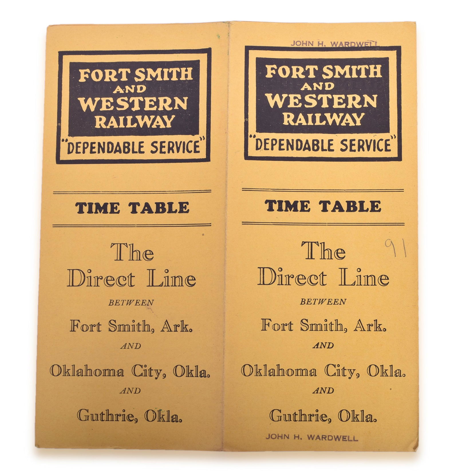 Fort Smith and Western Railway Early Timetable (1 of 2)