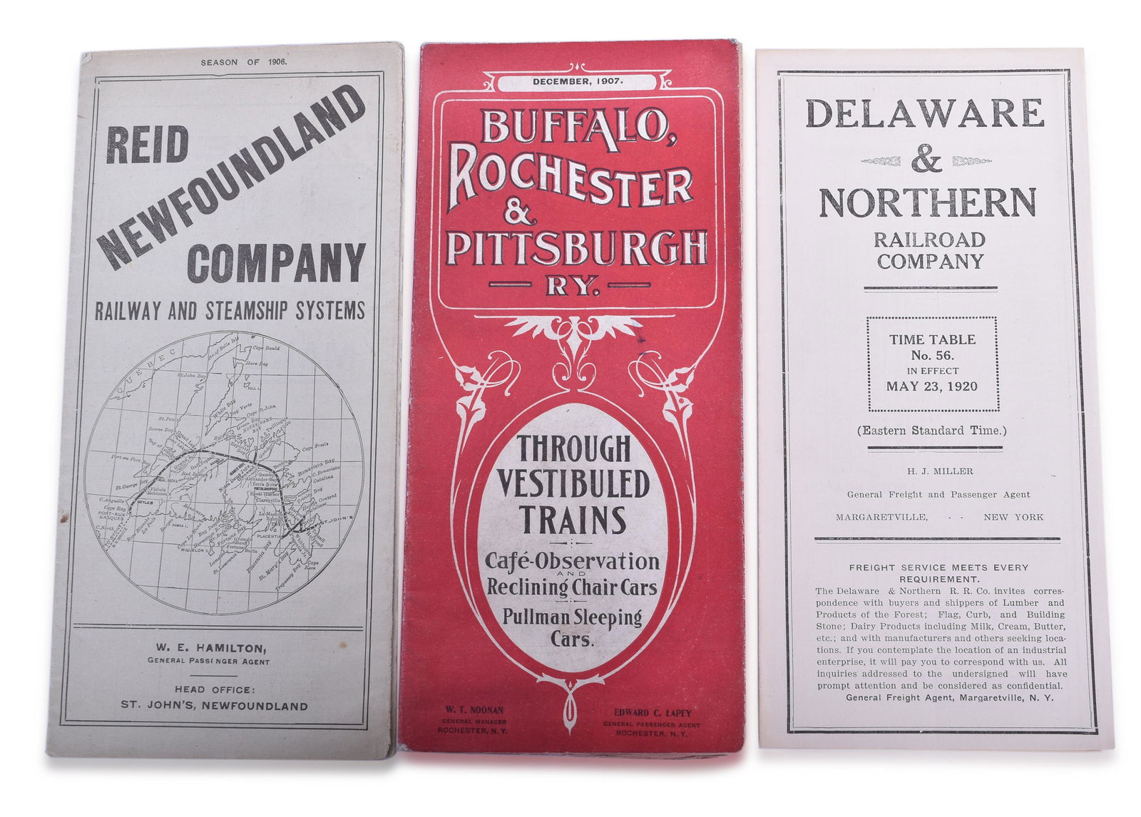 Fifteen Early Railroad Timetables - 1906 to 1936 - Reid Newfoundland Company, Buffalo, Rochester & (1 of 4)
