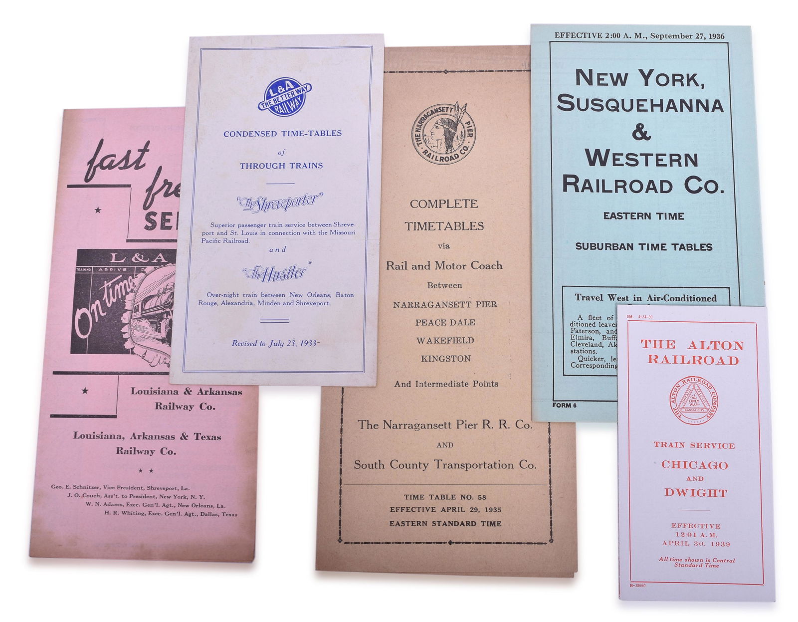 Thirteen Railroad Timetables 1930's - Alton, Colorado & Southern, Shawmut Line, L&A Railway, (1 of 3)