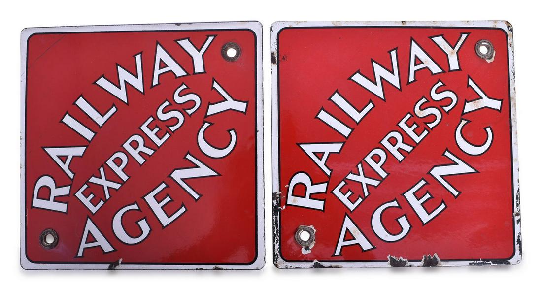 Pair of Porcelain Railway Express Agency Baggage Cart End Signs (1 of 2)