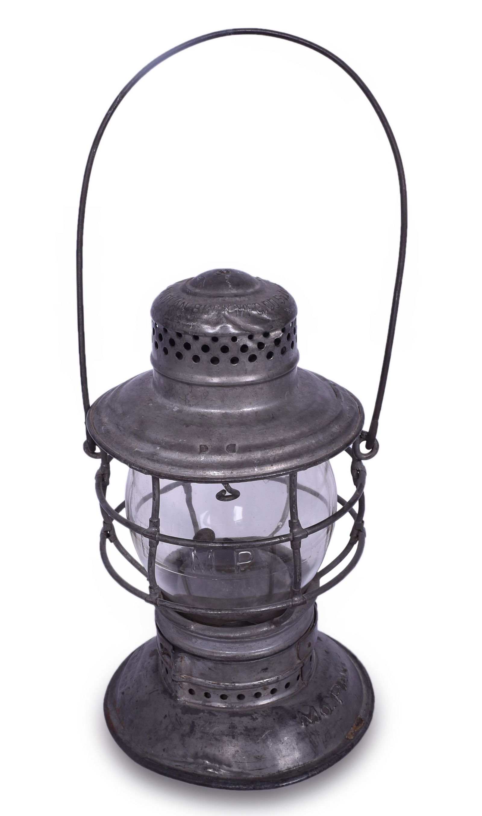 Handlan "The Handlan" Double Wire Guard Missouri Pacific Railroad Bell Bottom Lantern w/ Cast Globe (1 of 5)