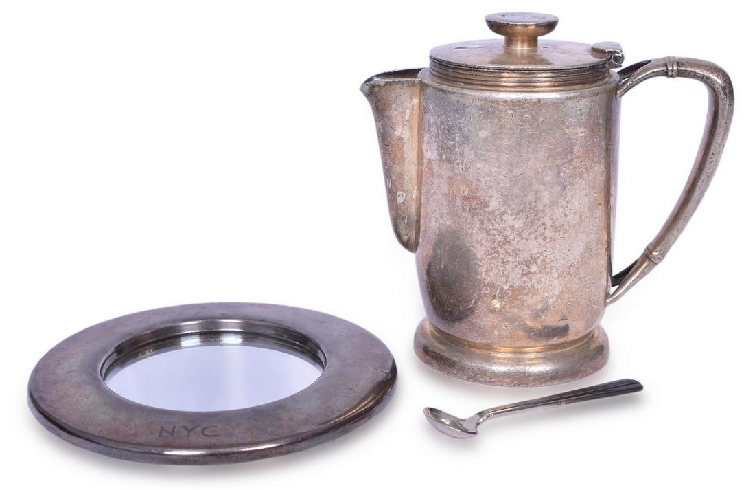 Three Pieces of New York Central Railroad Silver - Teapot, Mustard Spoon, and Mirror (1 of 12)