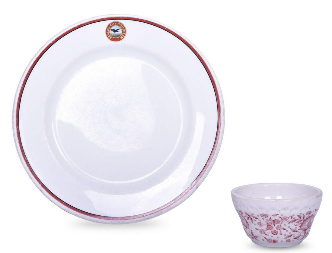 Kansas City Southern Railroad Flying Crow Dinner Plate and Roxbury Bouillon Cup (1 of 6)
