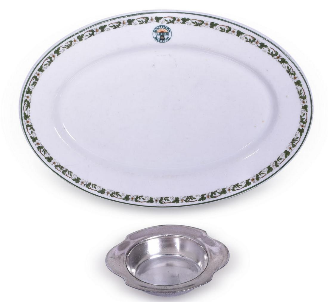 Two pieces of Southern Pacific Lines Railroad Dining Car Items - Sunset Oval Plate and Silver Butter (1 of 7)